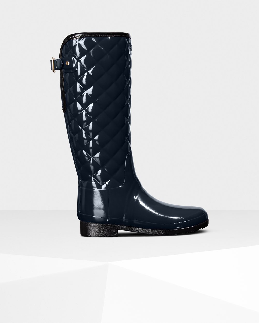 Womens Tall Rain Boots - Hunter Refined Adjustable Quilted Gloss (76FQRSXAV) - Navy